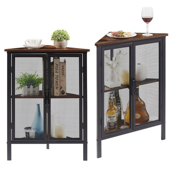 VECELO， Triangular Corner Cabinet with 3-tier Storage Shelves For Small Spaces(1PCS/2PCS)