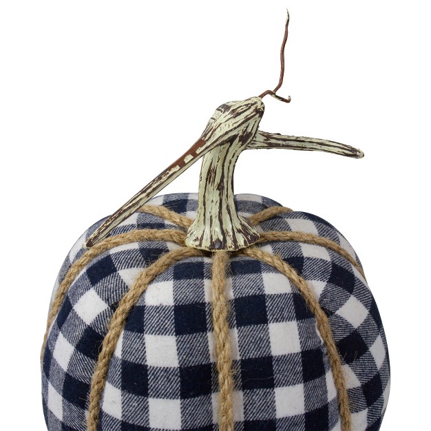 Northlight Dark Blue And White Plaid Fall Harvest Tabletop Pumpkin