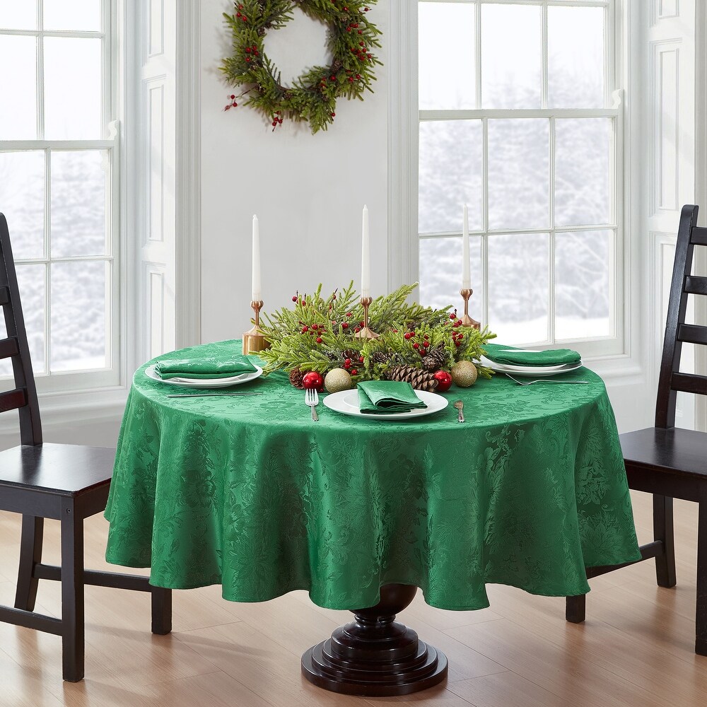 Porch   Den Prahl Jacquard Poinsettia Tablecloth