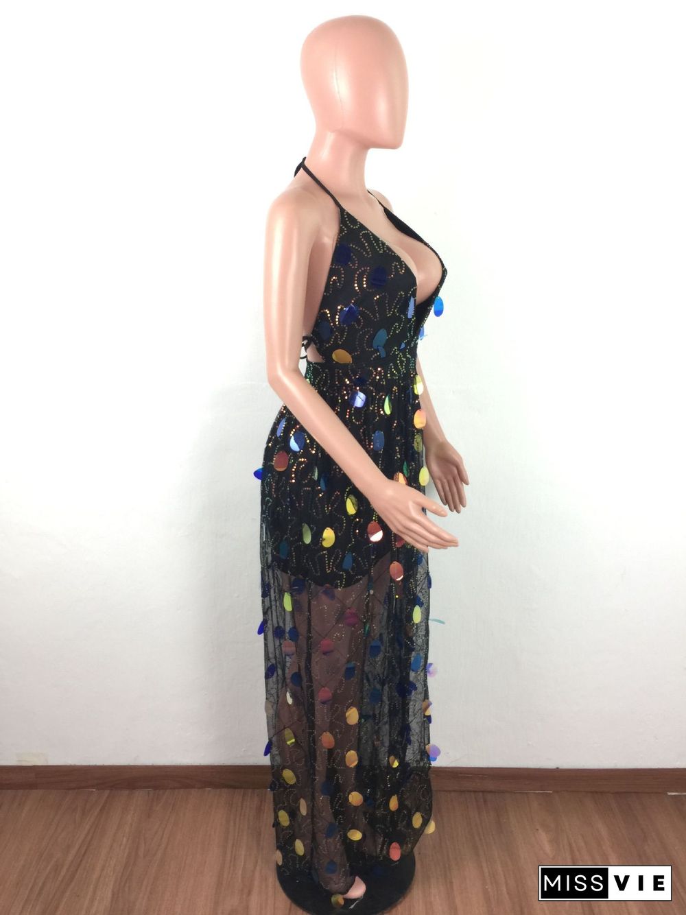 Fashion Backless Tie Sequin Sexy Dress