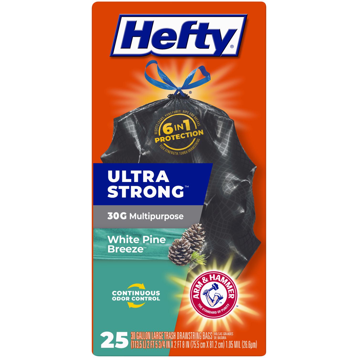 Hefty 30 gal Pine Scent Trash Bags Drawstring 25 pk 1.05 mil