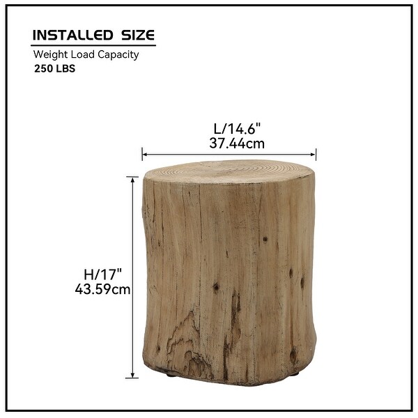 Outdoor Faux Wood Stump Side Table Coffee Table， Side Table， End Table Accent Table Round Light Brown