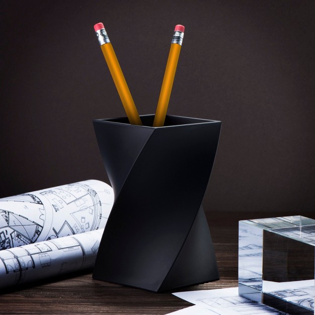 Zodaca Black Wave Pen Pencil Ruler Holder Cup Stationery Desktop Organizer Soft Touch