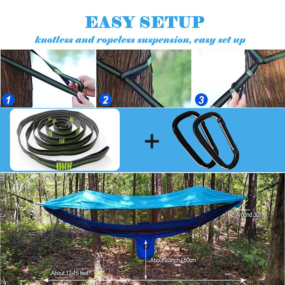 Double Camping Hammock With Mosquito Net & Sun Shade, Homeya Outdoor Portable Swing Tent, Including Tree Straps, Carabiners, Storage Bag