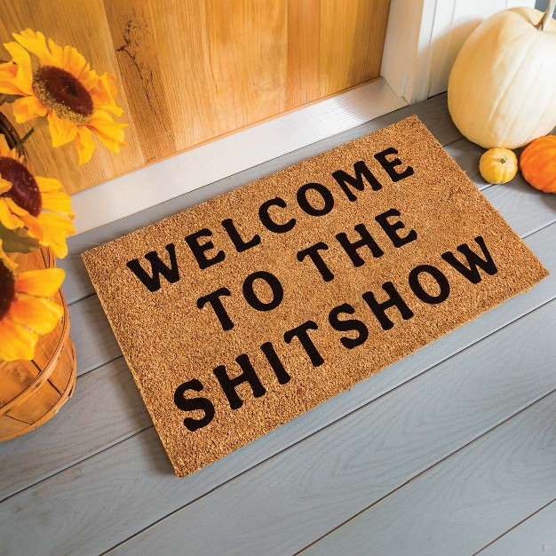 Evergreen 16 X 28 Inches Welcome To The Show Door Mat Non slip Rubber Backing Dirt Catching Natural Coir Indoor And Outdoor Home Decor