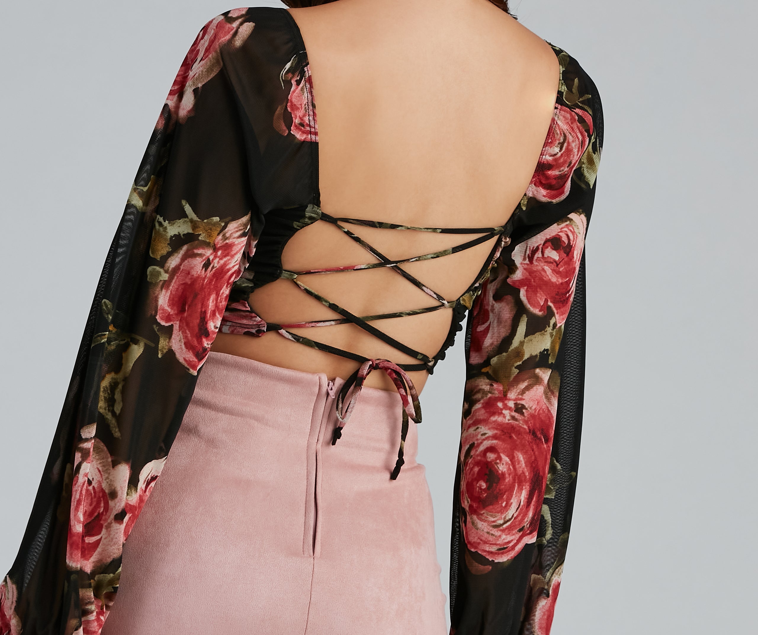 Be Mine Floral Lace Up Crop Top