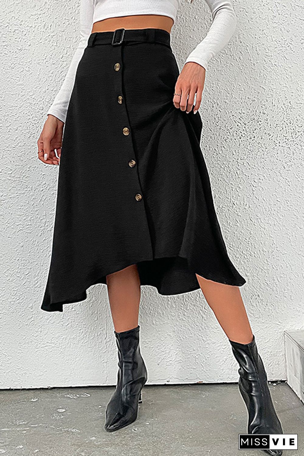 High Wasit Button Split Skirt Dress