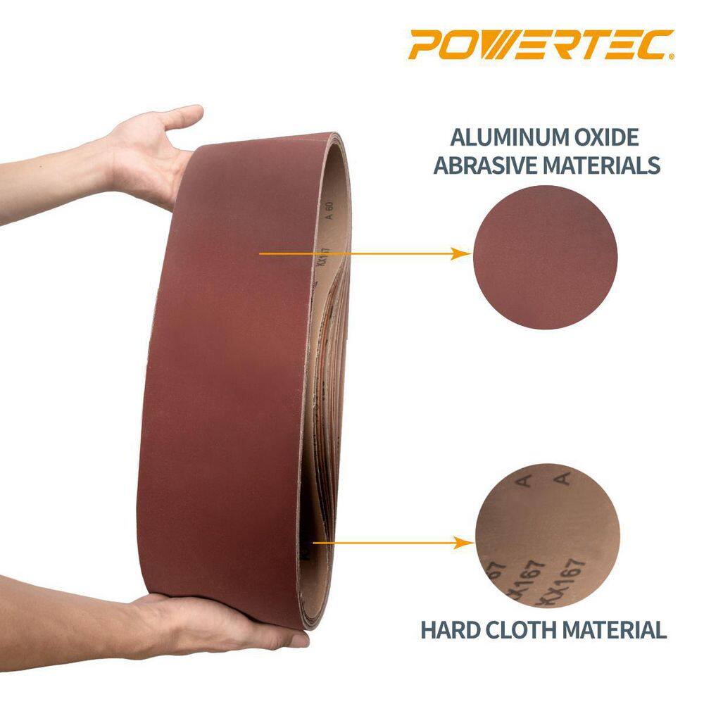 POWERTEC 6 in. x 48 in. 120-Grit Aluminum Oxide Sanding Belt (10-Pack) 110210