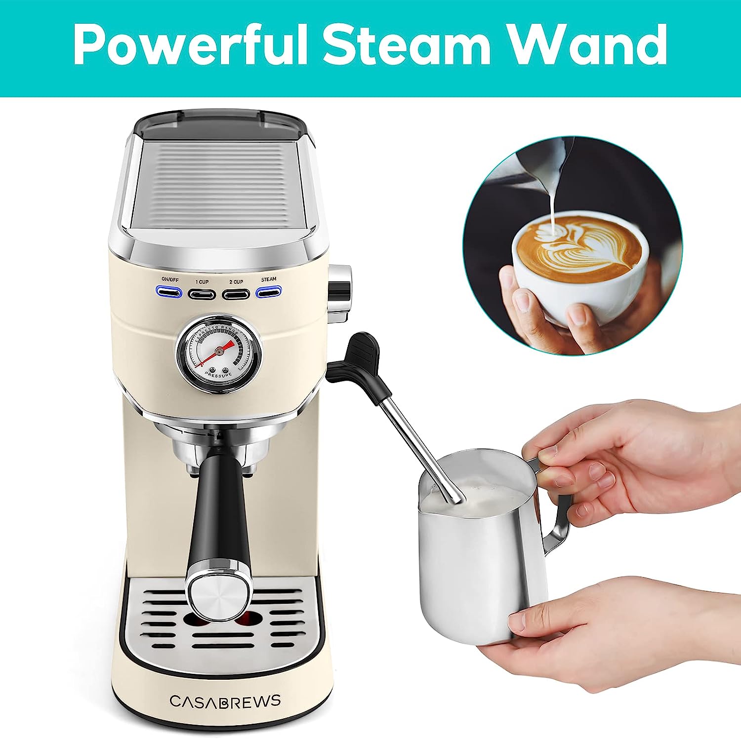 Machine 20 Bar, Professional Espresso Maker with Milk Frother Steam Wand, Compact Espresso Coffee Machine with 34oz Removable Water Tank for Cappuccino, Latte, Gift for Dad or Mom