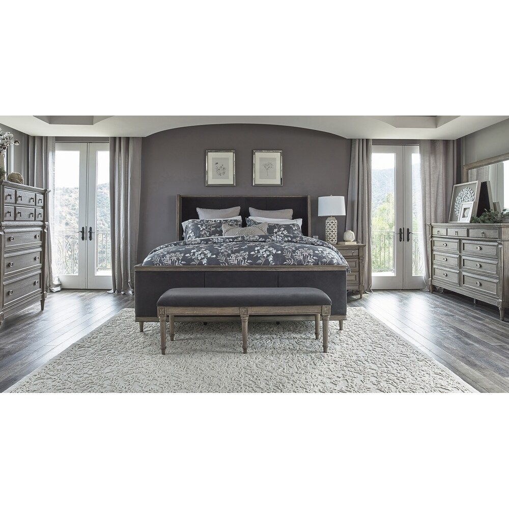 Martinique French Grey 5 piece Bedroom Set with 2 Nightstands