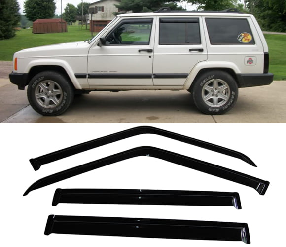 All American Auto Dark Smoke Acrylic Side Window Deflector/Visor 4-Piece Set for 1984-2001 Jeep Cherokee 4 Door