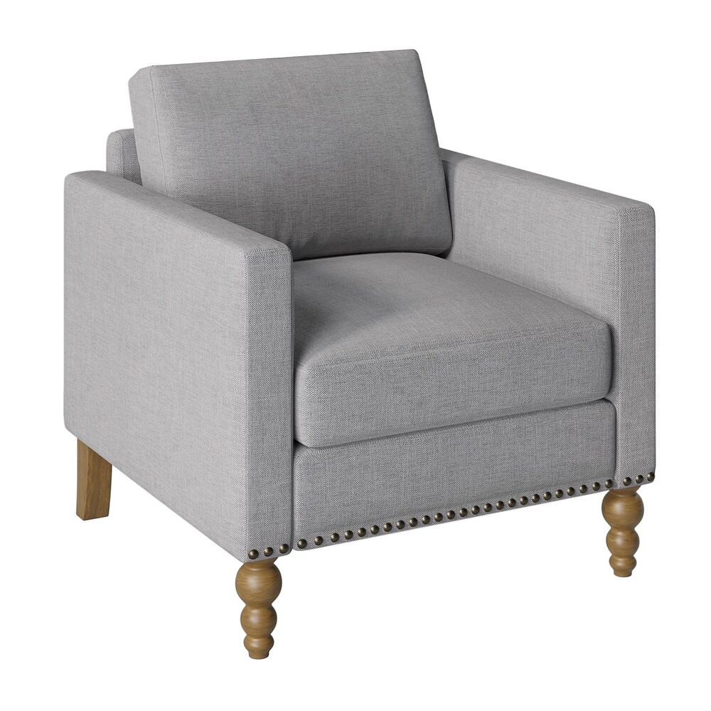 Classic Linen Armchair Accent Chair with Bronze Nailhead Trim