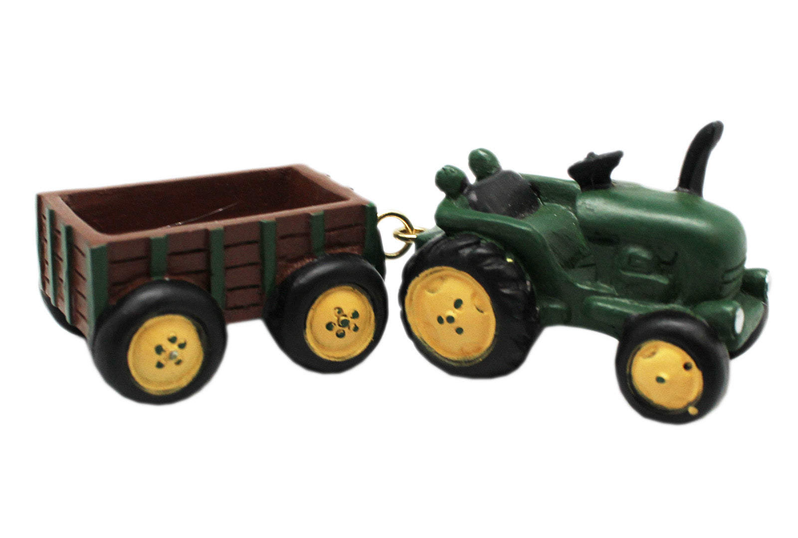 Miniature Green Tractor Pulling Brown Wagon Figure ‑ By Ganz