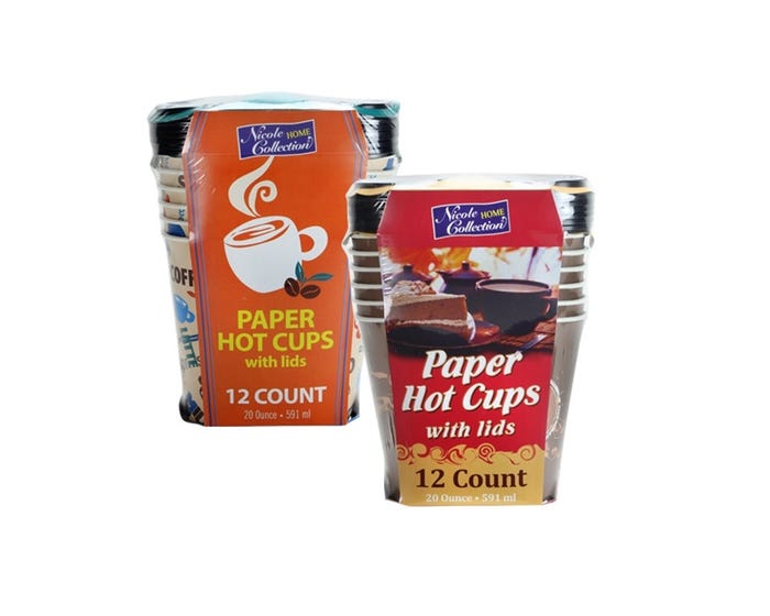 Nicole Home Collection Hot/Cold Cups with Lid， 20 oz. Cups， 12 Count - 00770