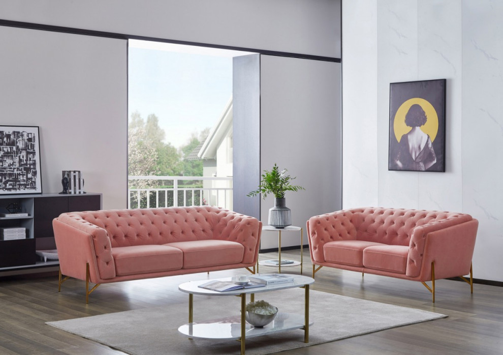 Rosabela  Modern Salmon Velvet Sofa   Midcentury   Sofas   by Rustic Home Furniture Deco  Houzz