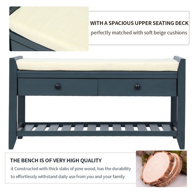 Entryway Storage Bench With Cushioned Seat Shoe Rack And Drawers modernluxe