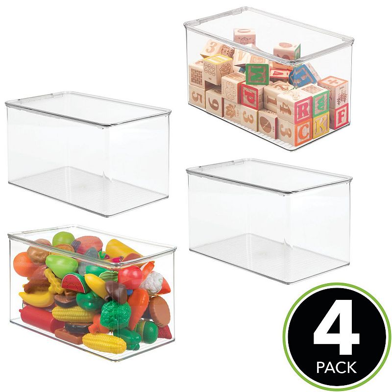 mDesign Plastic Stackable Toy Storage Container Box， Hinge Lid， 12.75 x 7.25 x 7 - 4 Pack