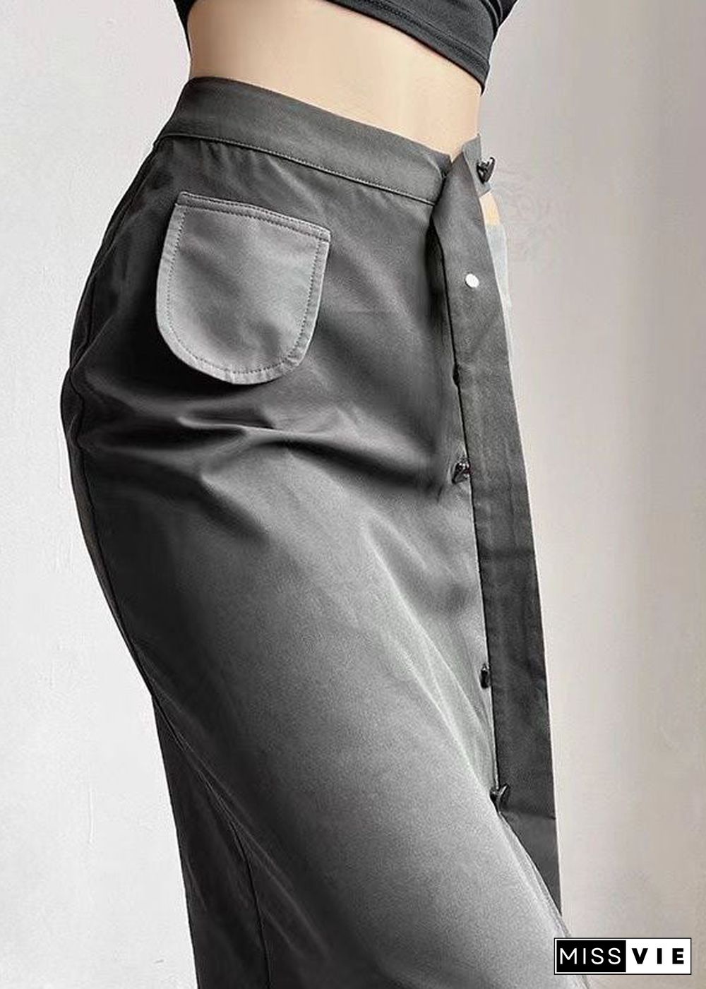 Fashion Grey Asymmetrical Patchwork Cotton Skirts Spring