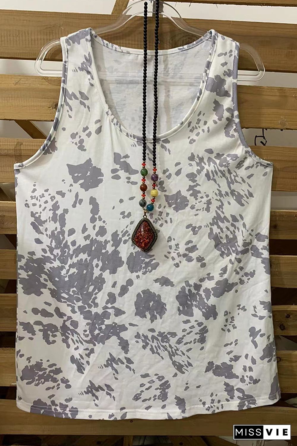 Gray Cow Print Sleeveless Tank Top Wholesale