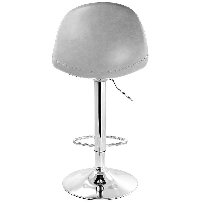 Elama 2 Piece Adjustable Distressed Faux Leather Bucket Bar Stools in Gray with Chrome Base