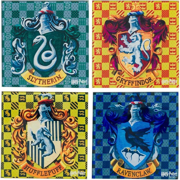 Silver Buffalo Harry Potter Hogwarts Houses Coat Of Arms Glass Coasters Set Of 4