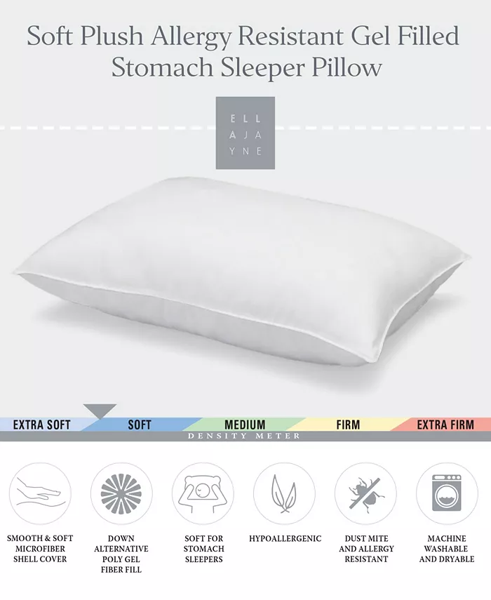 Ella Jayne Signature Plush Allergy-Resistant Soft Density Stomach Sleeper Down Alternative Pillow， Standard