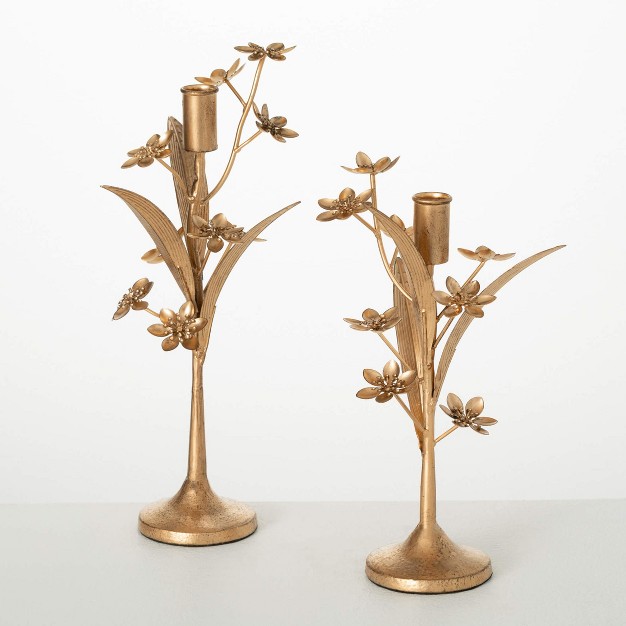 amp 11 75 quot Gold Floral Candle Holder Set Of 2 Metal