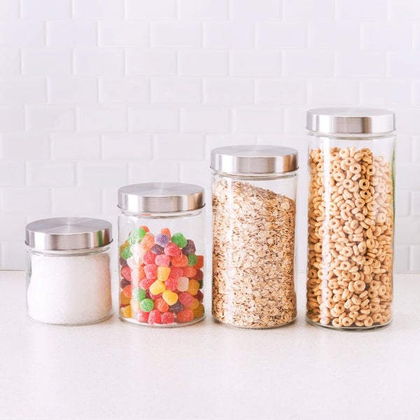 4 Piece Glass Canister Set with Stainless Steel Lids