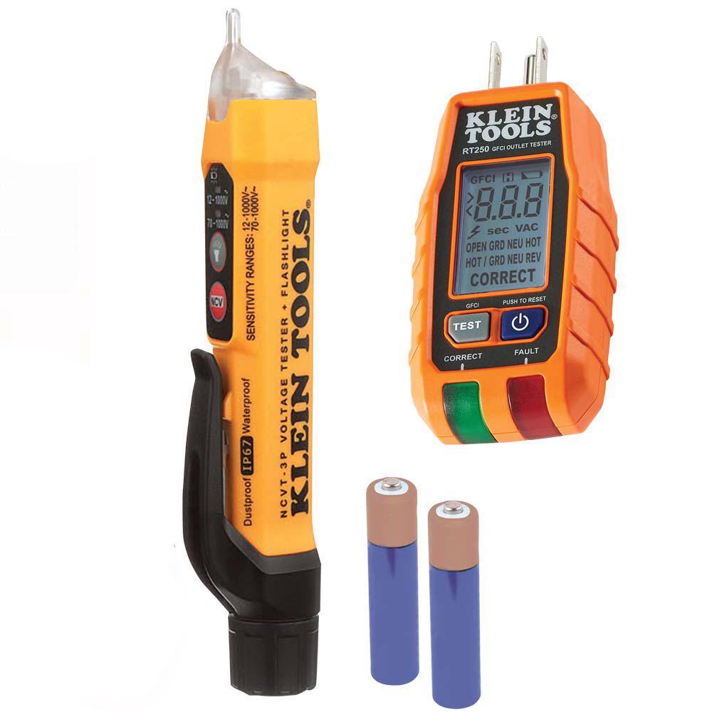 Klein Tools Dual Range Non-Contact Voltage Tester with Flashlight and GFCI Receptacle Tester with LCD Tool Set M2O07107KIT