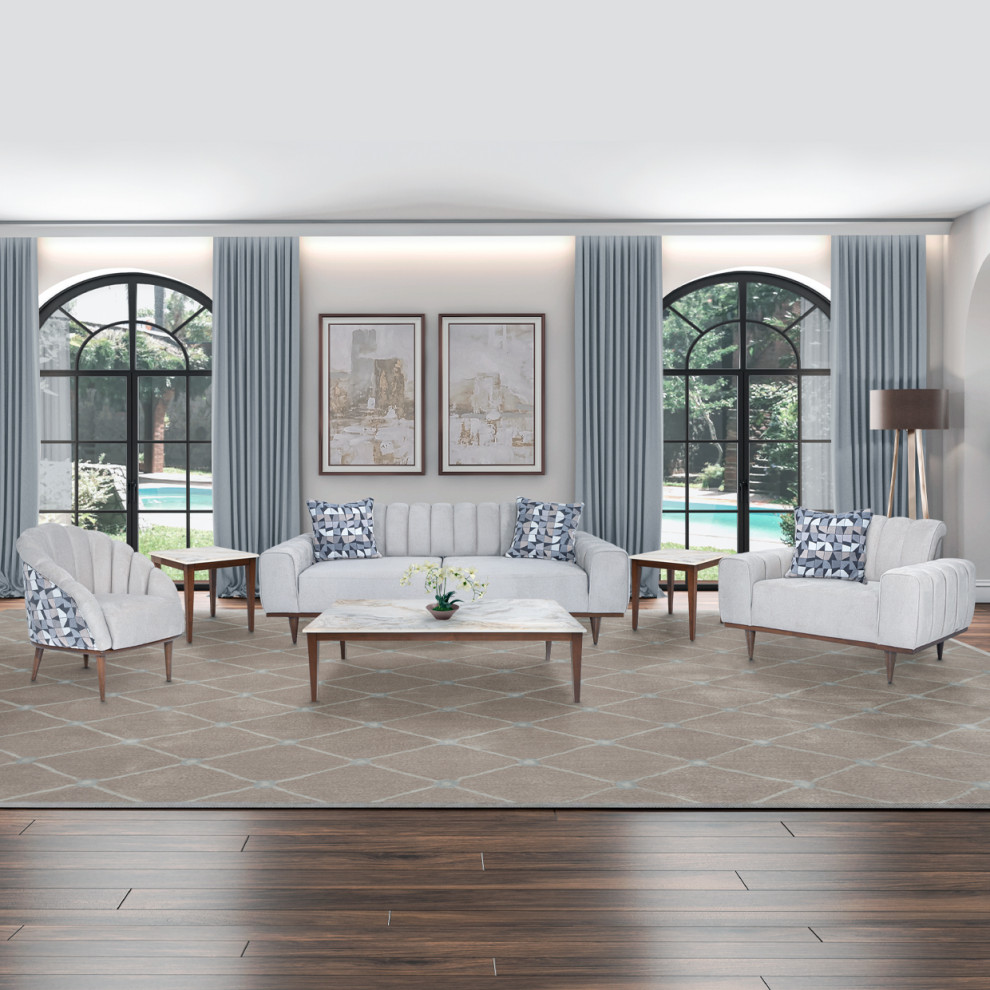Michael Amini Balboa Chenille Accent Chair   Beach Gray/Warm Walnut   Midcentury   Armchairs And Accent Chairs   by Michael Amini  Houzz