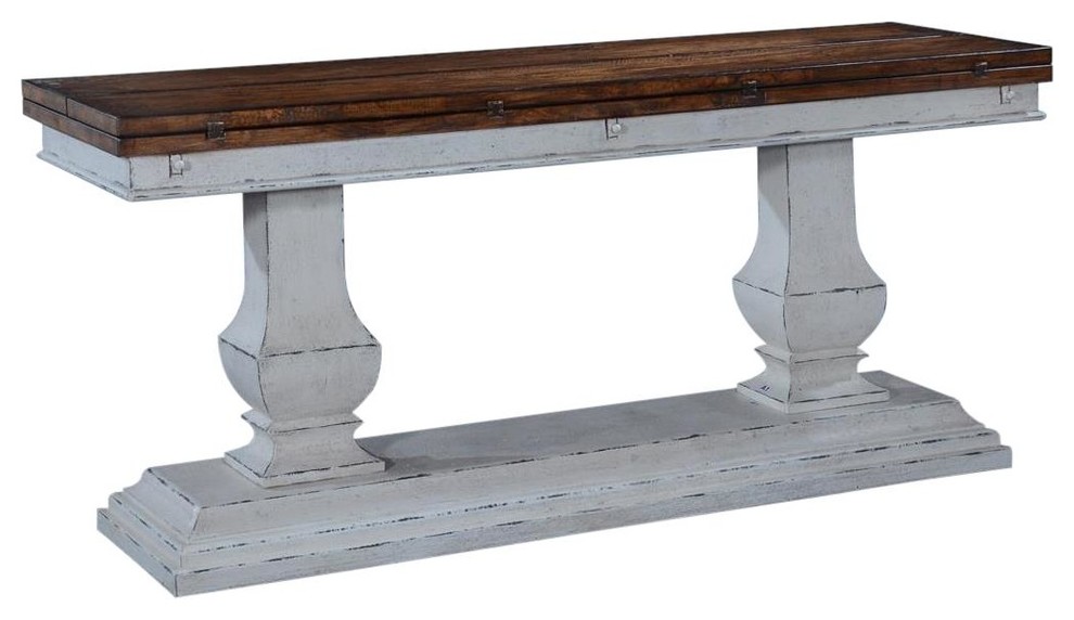 Console Table Italian Rustic Tuscan Antiqued White Pillars  Pecan   French Country   Console Tables   by EuroLuxHome  Houzz