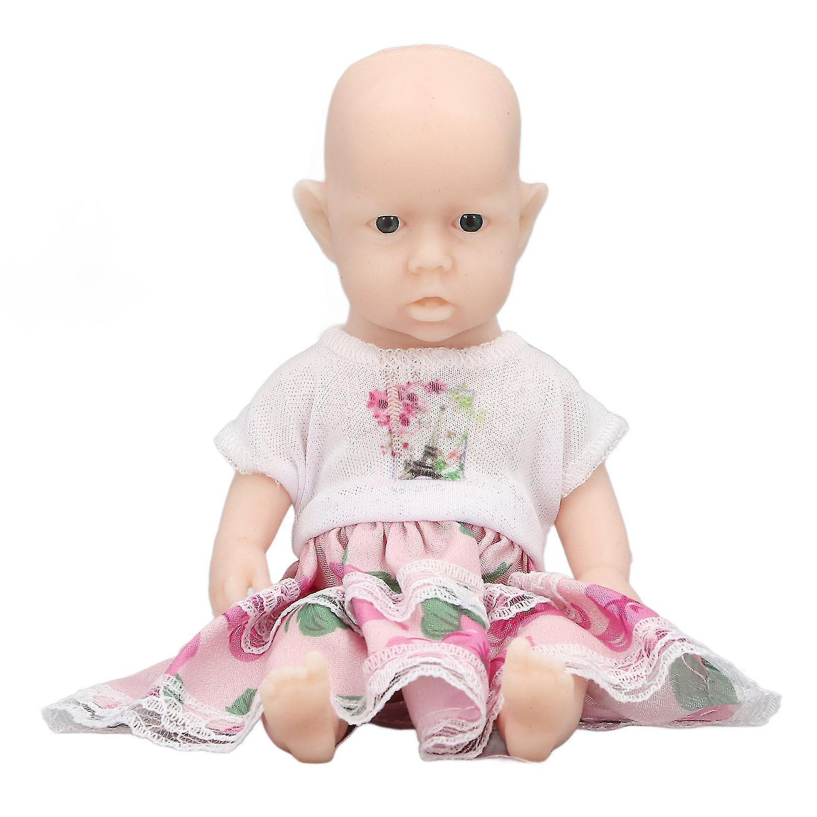 6in Reborn Baby Doll Lifelike Realistic Silicone Pink White Dress Newborn Doll for Above 3 Years Old Baby