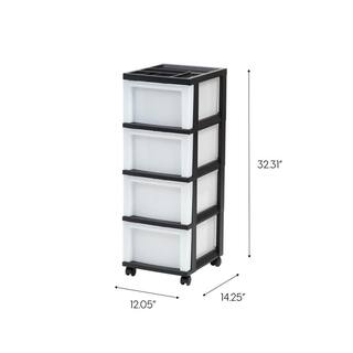 IRIS 14.25 in. L x 12.05 in. W x 33.56 in. H Medium 4-Drawer Cart with Organizer Top in Black and Pearl 585002