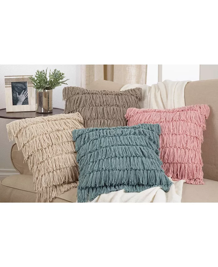 Saro Lifestyle Woven Fringes Decorative Pillow， 18 x 18