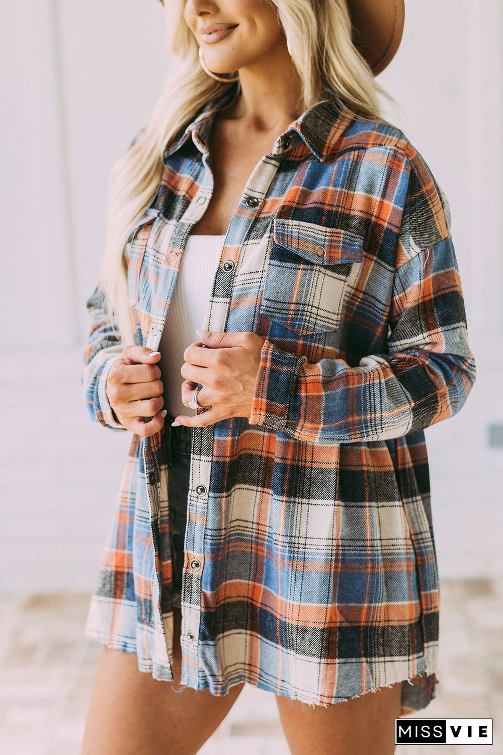 Multicolor Plaid Button Down Ruffled Shirt Jacket