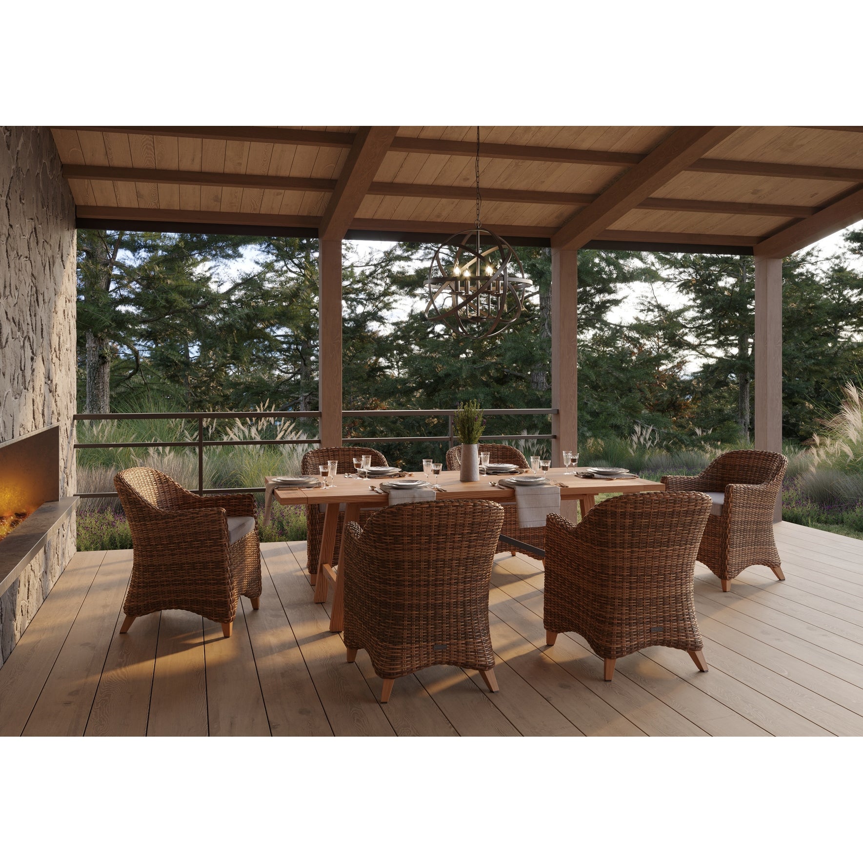 Winston Truss 7-Piece Natural Teak Fully Woven Vintage Earth Weave Captain's Chair and Teak Dining Table Dining Set - Overstock - 32282834