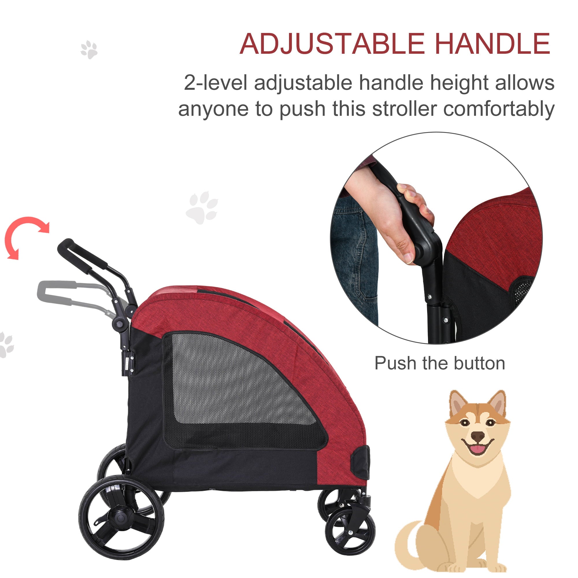 PawHut Pet Stroller Universal Wheel Medium Size Dogs Red