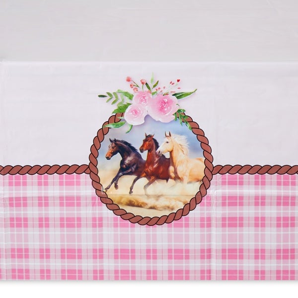 3 Pack Horse Plastic Table Covers， Cowgirl Birthday Party Supplies for Girls (54 x 108 In)