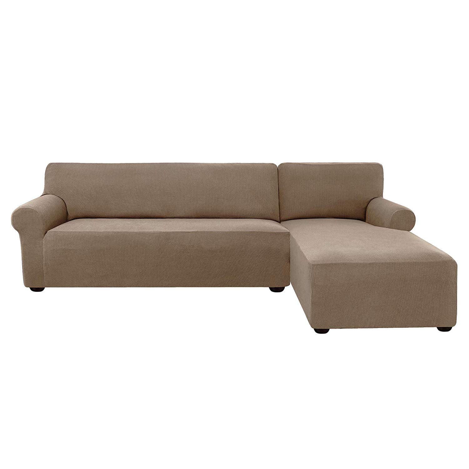 Subrtex Stretch 2-Piece Textured Grid L-Shaped Sectional Sofa Slipcover (2-Seater Right Chaise， Sand)