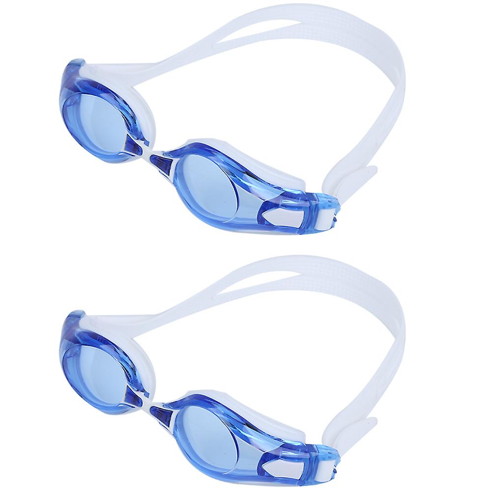 2pcs Large Frame Swimming Glasses Electroplated Adults Goggles For Training Competitionwhite(blue Eyeglass)