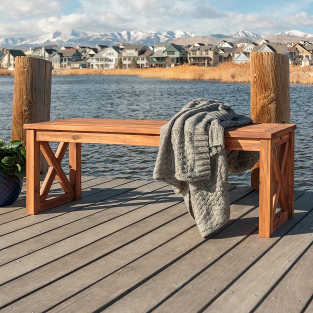 Slatted Acacia Wood X frame Patio Bench Brown Saracina Home