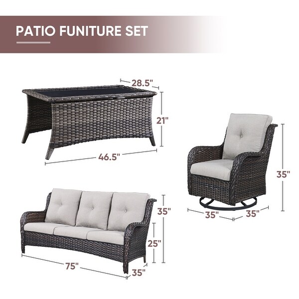 4Piece Patio Sofa with Swivel Glider Chair Set