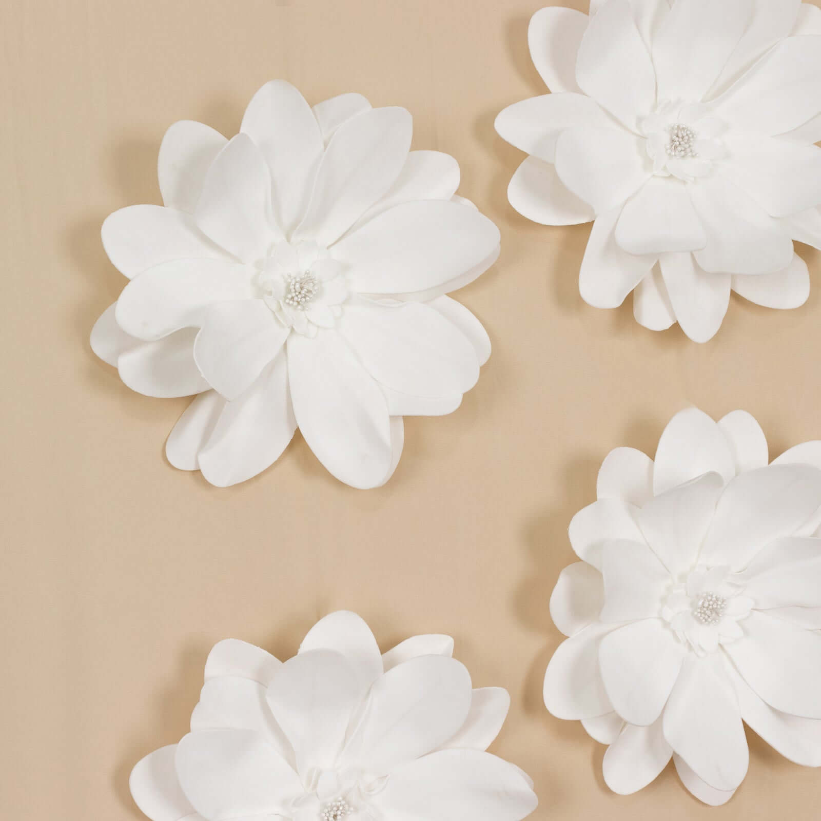 4 Pack White Life-Like Soft Foam Craft Dahlia Flower Heads 12