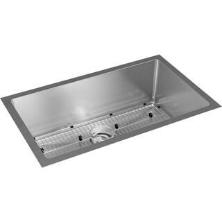 Elkay Crosstown Undermount Stainless Steel 33 in. Single Bowl Kitchen Sink with Bottom Grid and Drain EFRU311610TC