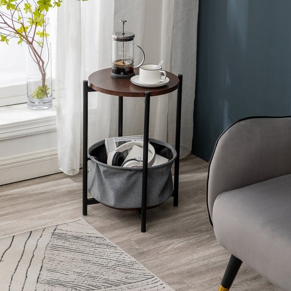 MDF Double-layer Round Tea Table with Storage Gray