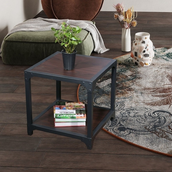 Carbon Loft Esposito Modern and Contemporary Wood and Metal Square End Table with Shelf