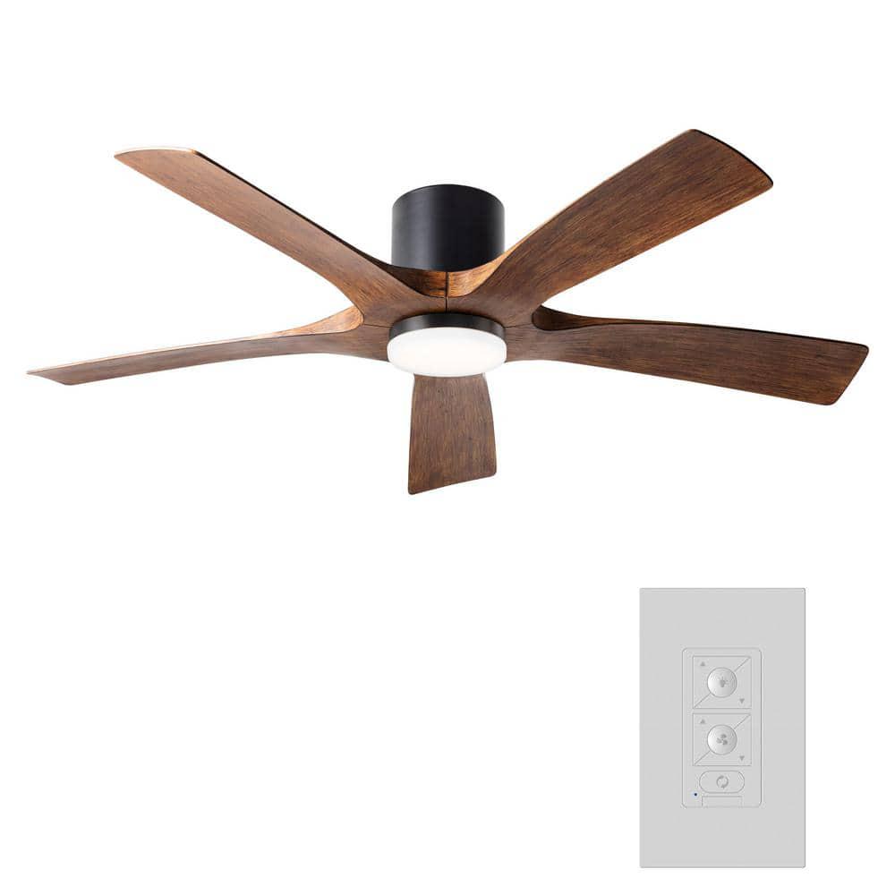 Modern Forms Aviator 54 in IndoorOutdoor Matte Black Distressed Koa 5Blade Smart Flush Mount Ceiling Fan with Remote Control