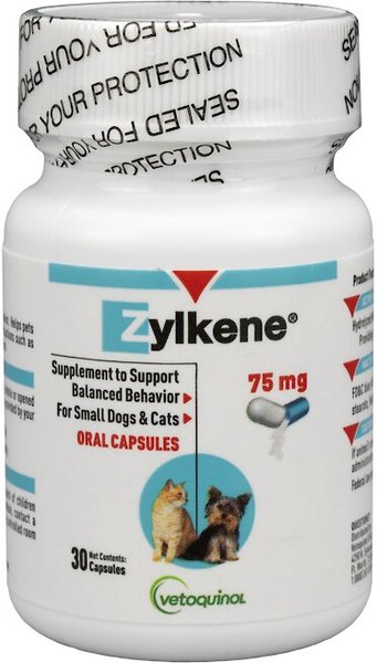 Vetoquinol Zylkene 75-mg Capsules Calming Supplement for Small Dogs and Cats