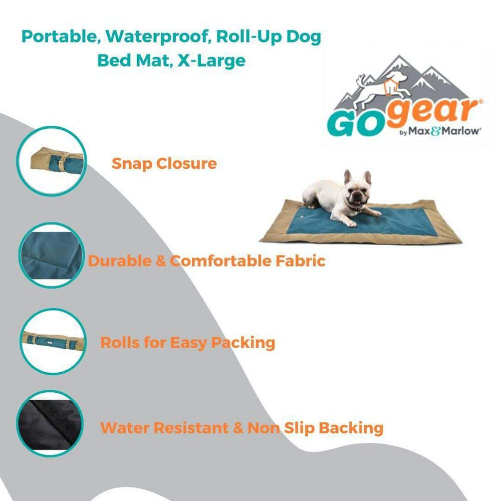 MAX & MARLOW Portable, Water-Resistant Roll-Up Dog Bed Mat, Extra-Large, Tan/Teal 00344