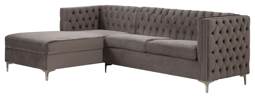 Benzara BM251090 2 Piece Sectional Sofa Set With Button Tufted Details  Gray   Midcentury   Sectional Sofas   by Uber Bazaar  Houzz